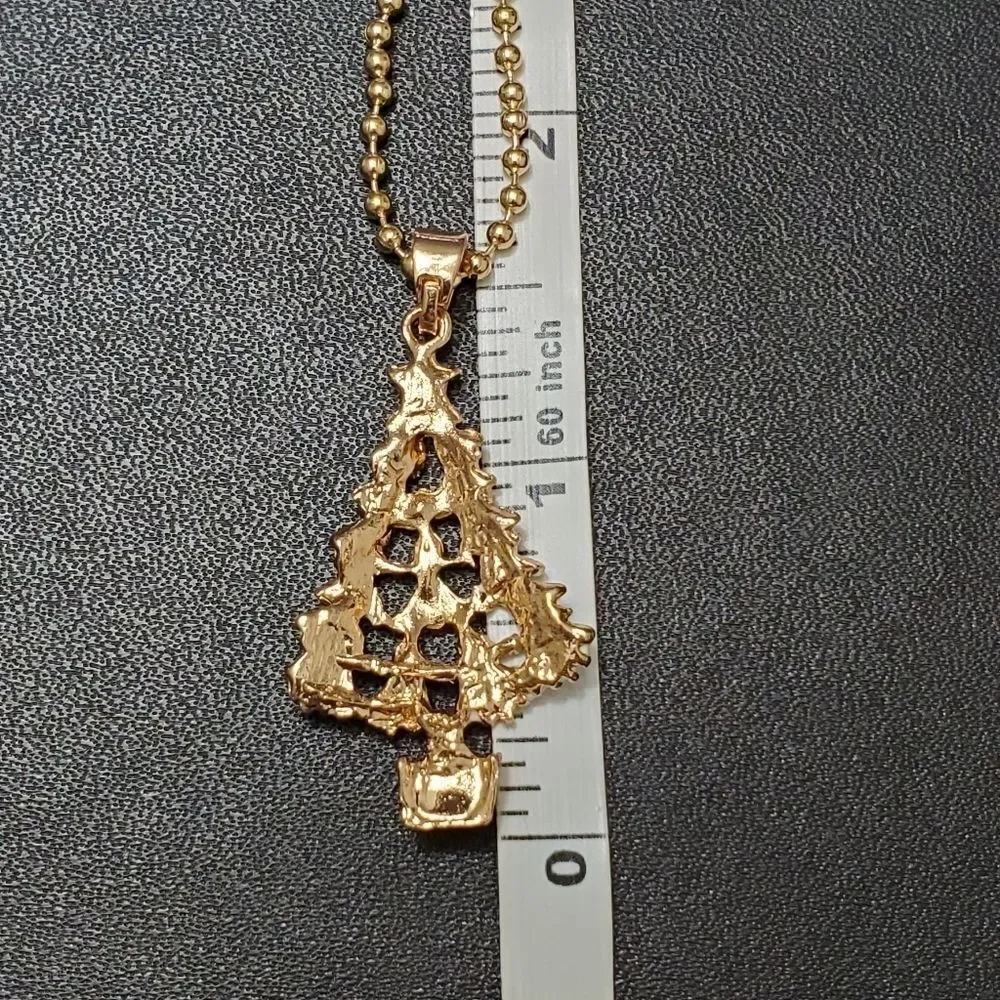 Gold tone holiday Christmas tree necklace 20-21.5